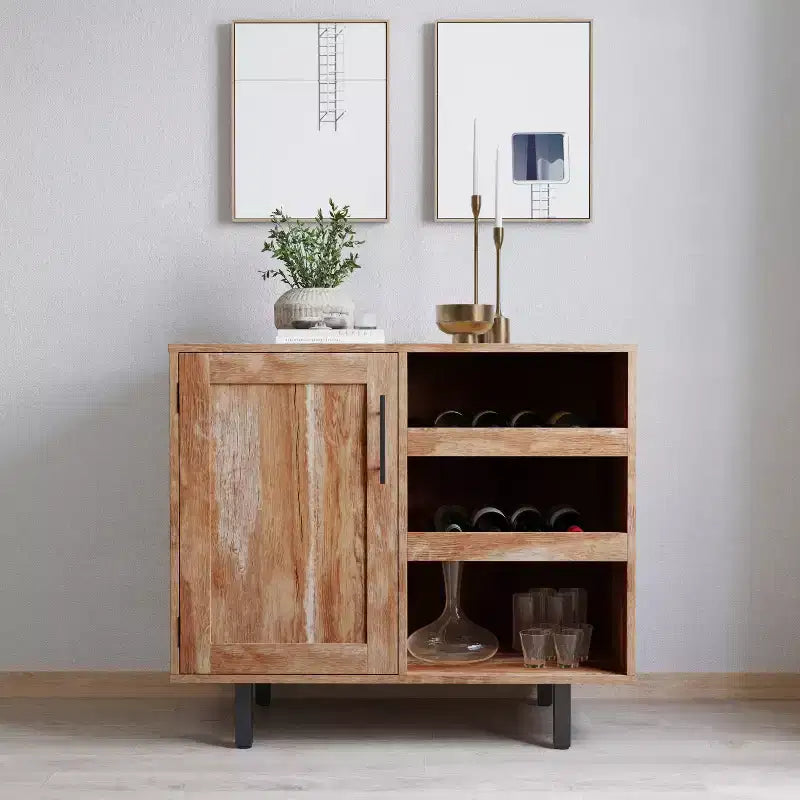 Bar and Sideboard with Storage Cabinet, Hanging Stemware Holders and Bottle Storage