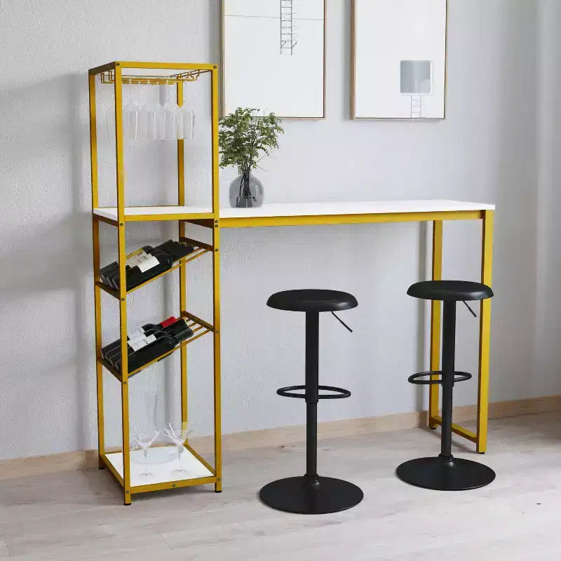 Tavolino da bar e da vino in metallo con portabottiglie e appendi-calici