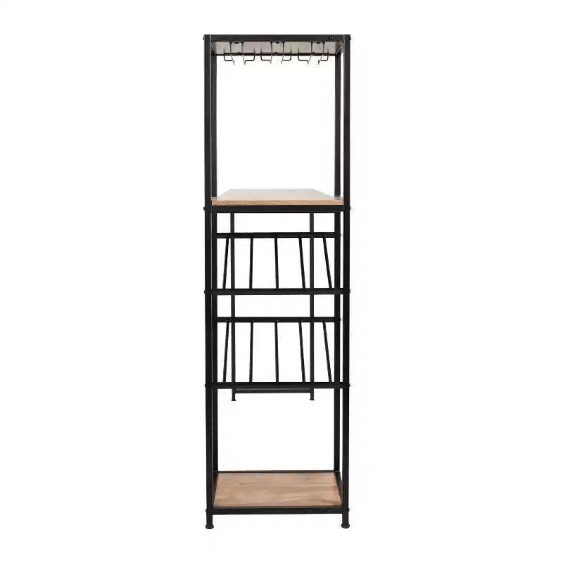Metal Bar and Wine Table with Bottle Storage and Hanging Stemware Holders