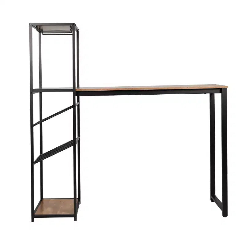 Metal Bar and Wine Table with Bottle Storage and Hanging Stemware Holders
