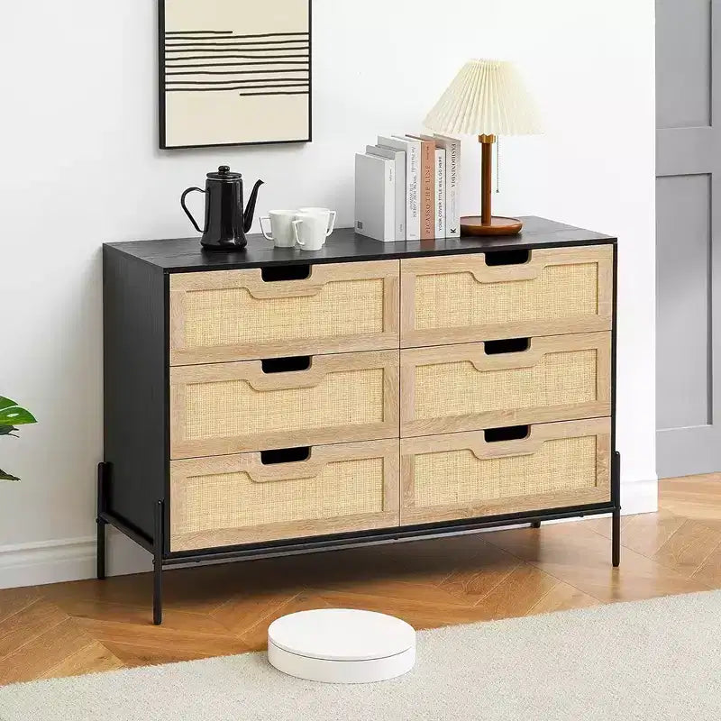 Cassettiera in rattan, cassettiera alta a 6 cassetti per camera da letto, cassettiera organizer per armadio, soggiorno, corridoio, ingresso