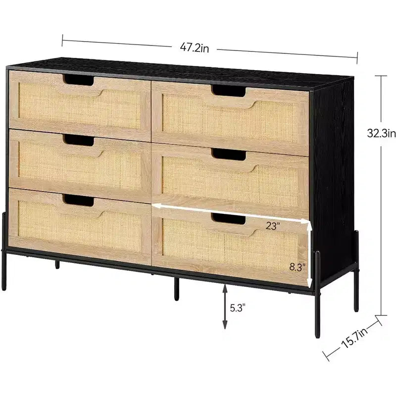 Cassettiera in rattan, cassettiera alta a 6 cassetti per camera da letto, cassettiera organizer per armadio, soggiorno, corridoio, ingresso