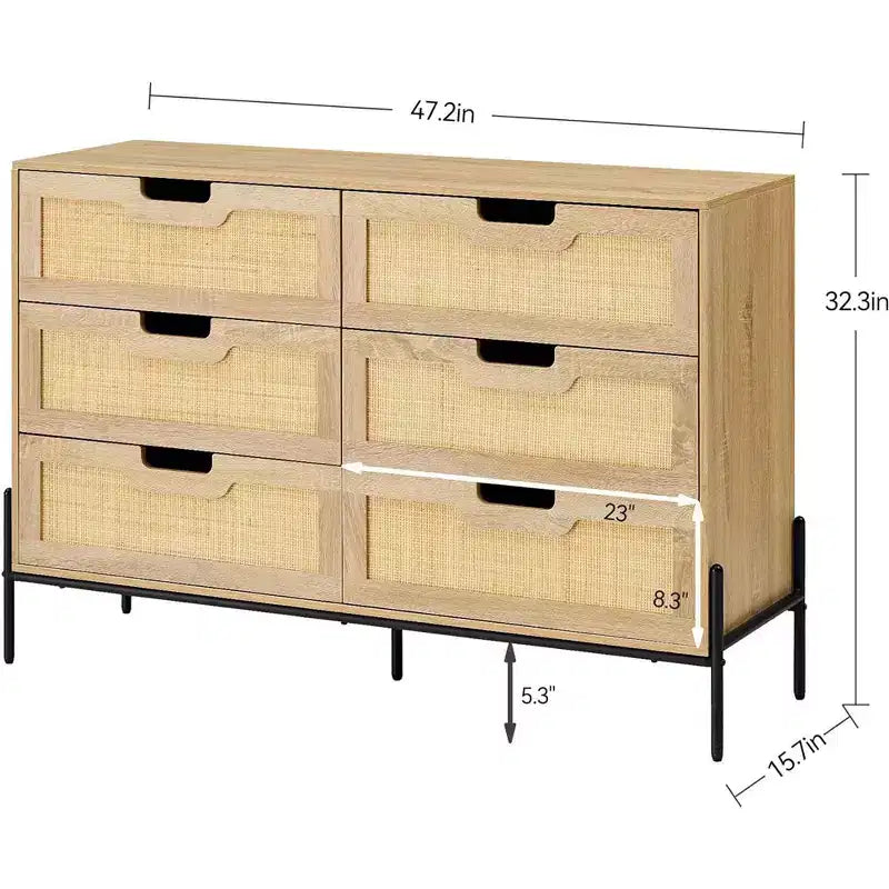 Cassettiera in rattan, cassettiera alta a 6 cassetti per camera da letto, cassettiera organizer per armadio, soggiorno, corridoio, ingresso