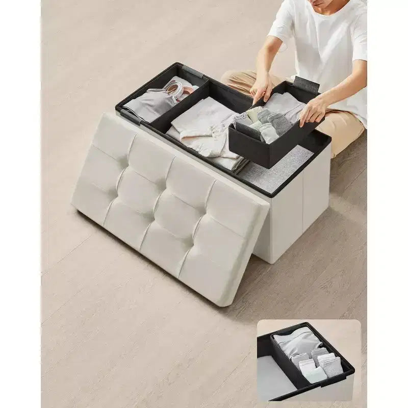 Panca Pouf Contenitore Pieghevole con 2 Scatole Contenitore Extra, Capacità di Carico Fino a 300 kg