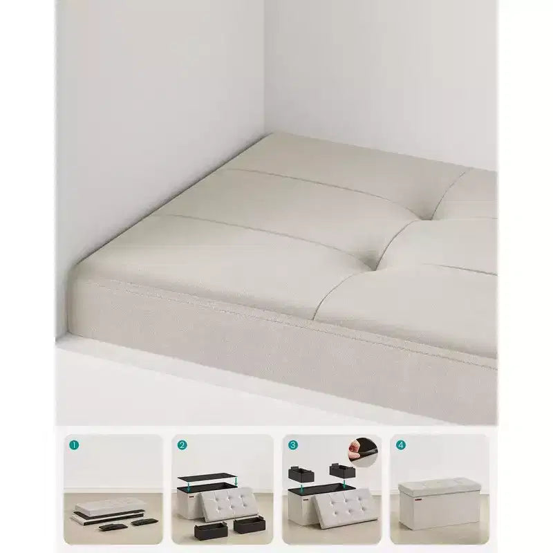 Panca Pouf Contenitore Pieghevole con 2 Scatole Contenitore Extra, Capacità di Carico Fino a 300 kg