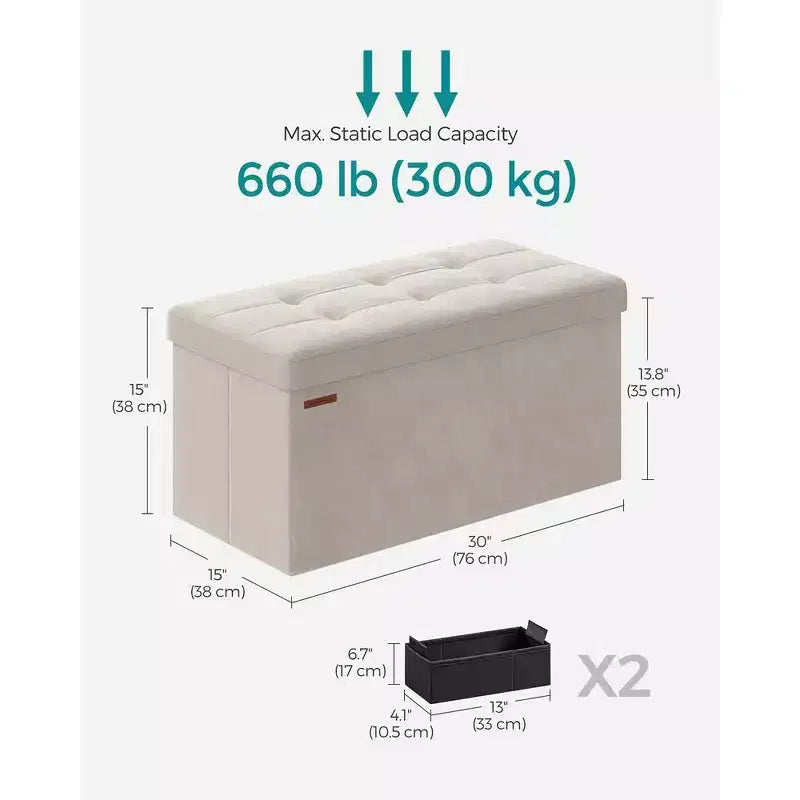 Panca Pouf Contenitore Pieghevole con 2 Scatole Contenitore Extra, Capacità di Carico Fino a 300 kg