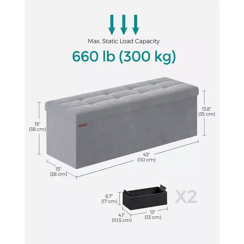 Panca Pouf Contenitore Pieghevole con 2 Scatole Contenitore Extra, Capacità di Carico Fino a 300 kg