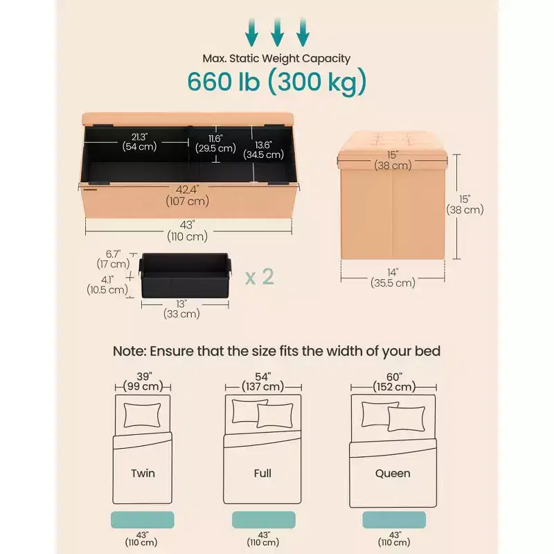 Panca Pouf Contenitore Pieghevole con 2 Scatole Contenitore Extra, Capacità di Carico Fino a 300 kg