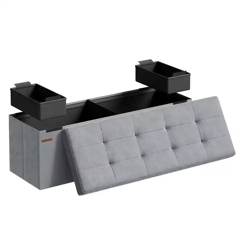 Panca Pouf Contenitore Pieghevole con 2 Scatole Contenitore Extra, Capacità di Carico Fino a 300 kg