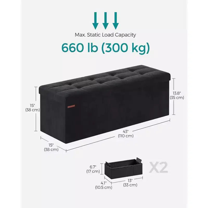 Panca Pouf Contenitore Pieghevole con 2 Scatole Contenitore Extra, Capacità di Carico Fino a 300 kg