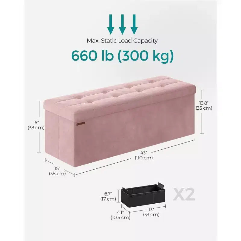 Panca Pouf Contenitore Pieghevole con 2 Scatole Contenitore Extra, Capacità di Carico Fino a 300 kg