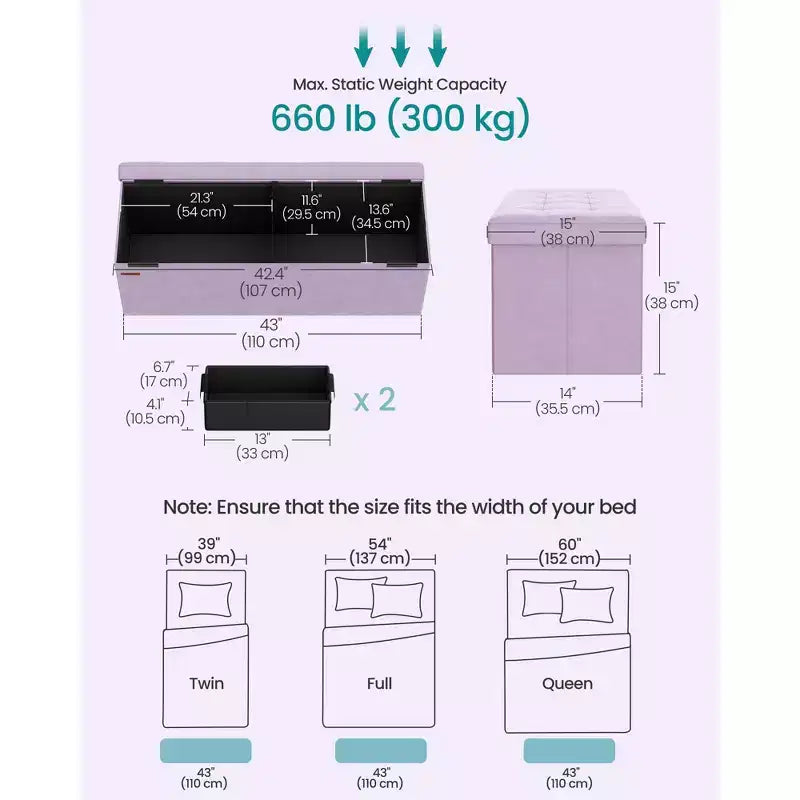 Panca Pouf Contenitore Pieghevole con 2 Scatole Contenitore Extra, Capacità di Carico Fino a 300 kg