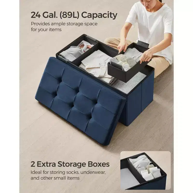 Panca Pouf Contenitore Pieghevole con 2 Scatole Contenitore Extra, Capacità di Carico Fino a 300 kg