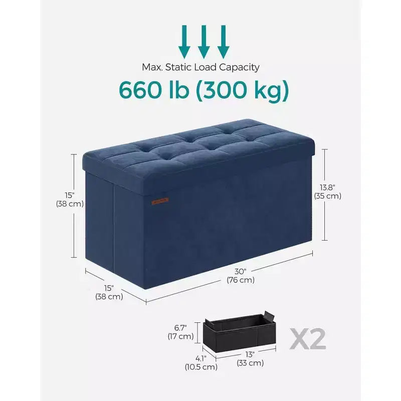 Panca Pouf Contenitore Pieghevole con 2 Scatole Contenitore Extra, Capacità di Carico Fino a 300 kg