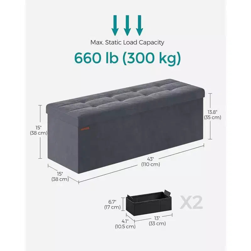 Panca Pouf Contenitore Pieghevole con 2 Scatole Contenitore Extra, Capacità di Carico Fino a 300 kg