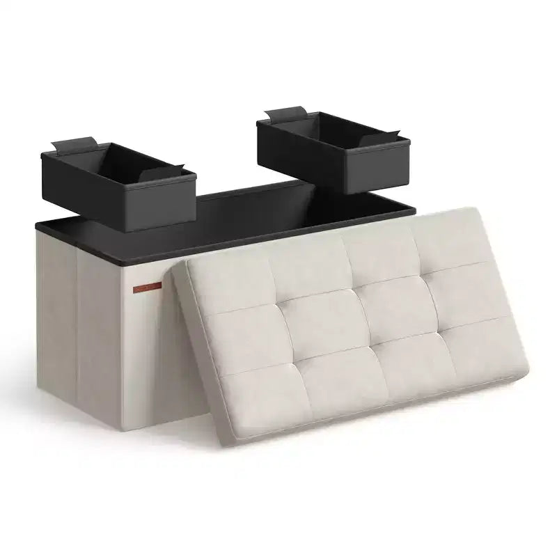Storage Ottoman Bench Folding Storage Footrest 2 Extra Storage Boxes Hold up to 660 lb